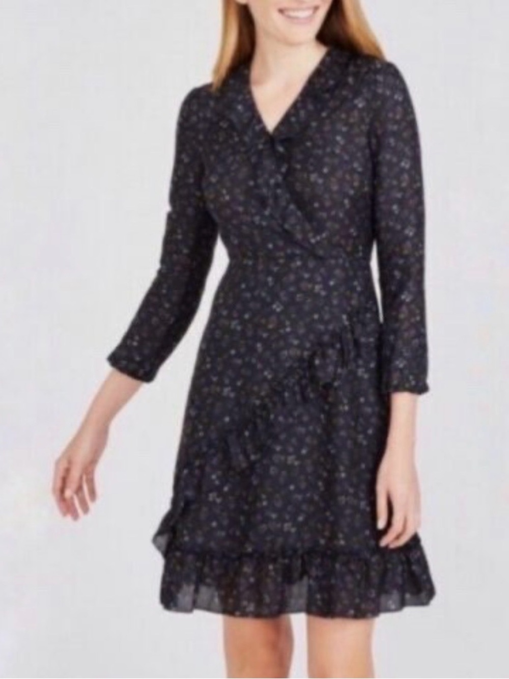 J Mcglaughlin Floral Sonny Faux Wrap Ruffle Dress - size 0
